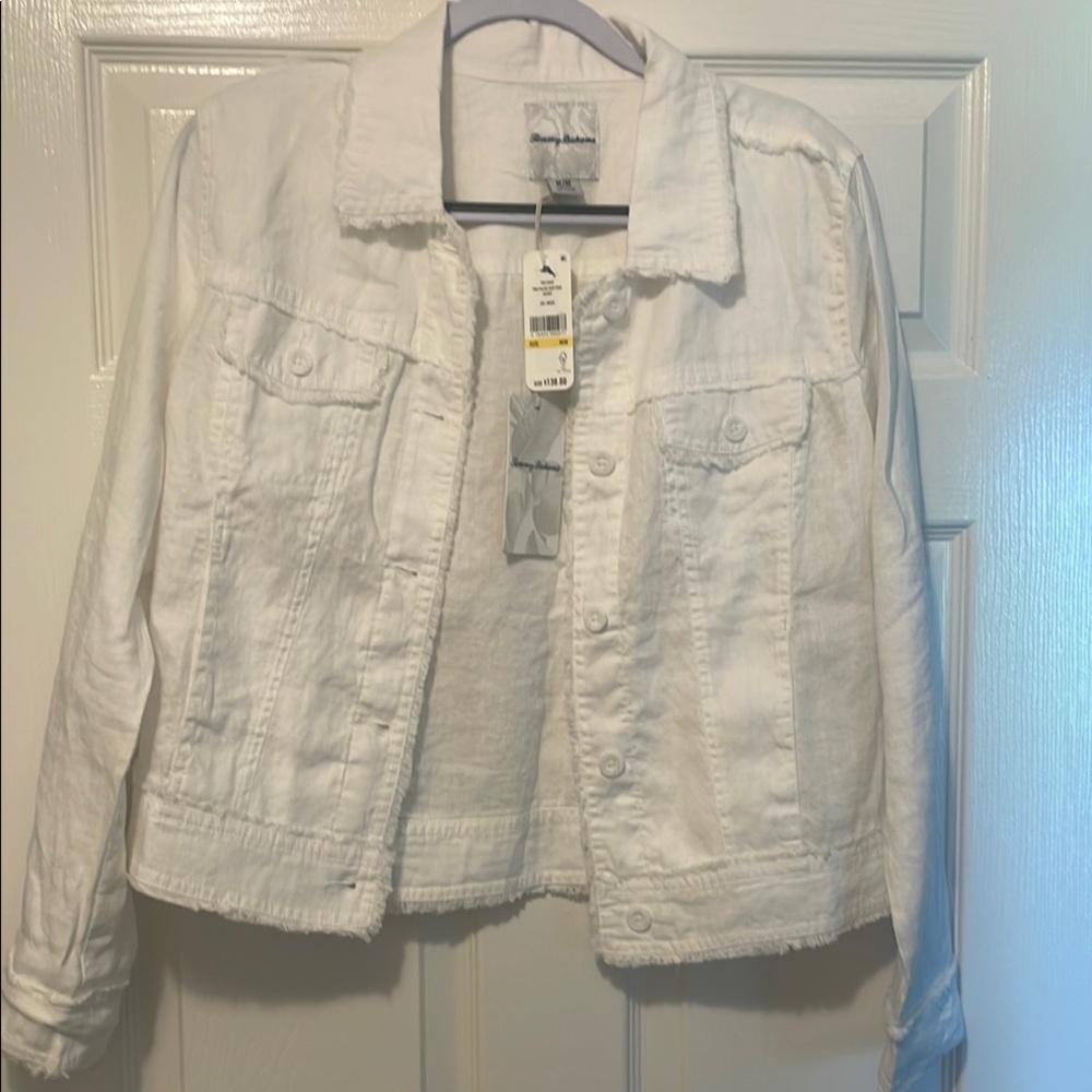 Tommy Bahama Classic White 100% Linen Jacket Two Palms Raw Edge